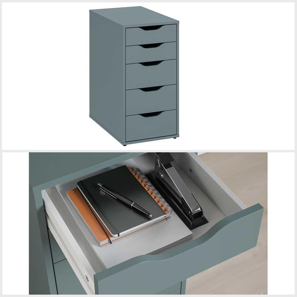 ALEX Drawer Unit Grey-Turquoise 36X70 Cm | Idiya